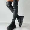 Frauen -Knöchelstiefel Ladies Schuhe auf der mittleren Kalb -Plattform weiche PU Leder Langstiefel Schuhe Frau Fashion Spring Winter 220813