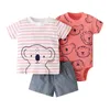 Kläder sätter sommardräkt för baby pojke kort ärm t shirt toppar bodysuit shorts född tjejkläder set kostym 2022 klädsel