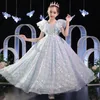 2023 Luxury blue Bling Sequin Girls Pageant Dresses Fluffy Off the Shoulder Ruched Ball Gown Flower Girl Dresses Ball Gowns Party Dresses