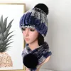 Beanie/Skull Caps Ladies Fur Hat Winter Natural Rex Scarf Two-Piece Warm Beanies Davi22