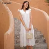 Marwin Long Simple Casual Solid Hollow Out Pure Cotton Holiday Style High Waist Fashion MidCalf Summer Dresses Vestidos 220705