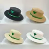 Wide Brim Hats Summer Travel Flat Top Straw Hat With Leather Buckle Women's Sun Visor Cap Creative Personality Inverted Triangle Label S