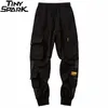 Calça de corrida de quadril masculino de rua harajuku cargo multi -bolso de salto de salto de calça de calça preta faixa ster 201109
