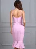 Adyce Women Summer Pink Bandage Dress 2022 Spaghetti Strap Mermaid V-Neck Midi Clubwears Celebrity Evening Party Dress Vestidos 220507