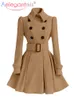 Aelegantmis Autumn Winter Vintage Woman Wool Coat Classic Long Trench Coat With Belt Office Lady Casual Business Outwear 220812