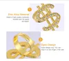 Crystal Dollar Sign Ring for Men Women Costume Accessories Money Symbol Zirconia Rinestone Open Gold Rings Hip Hop Rapper Punk Costume Props