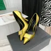 Metal Ornaments Decoration High-heeled Shoes Pointed Toe Pumps 105mm Gold Metal Calfskin Luxury Dress Shoe Evening Party Wedding Heeled