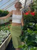 Gitana Bow High Waist Midi Skirts Outfits Streetwear Sexy Bodycon Slit Green Summer Women Party Holiday Kläder 220322