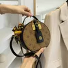 Bleance Outlets Online Vintage Baskı Crossbody Lüks Deri Omuz S Kadınlar için Retro Yuvarlak Messenger Çantası