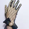 Gotyckie rękawiczki kabaretki Rhinestone koronkowy tiul kostium imprezowy akcesoria ślub Lolita wiktoriański kwiatowy panny młode druhny łuk rękawiczki