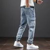 Lente Zomer Zwart Blauw Baggy Jeans Mannen Streetwear Multi-Pockets Cargo Broek Joggers Jean Broek Plus Size 6XL 7XL 8XL 220328