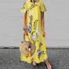 Boheemse jurk vrouwen korte mouw bloemen gedrukt lange maxi sundress o nek casual losse feest strand gewaad 220713