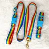 Regenbogen-Hundehalsbänder und Leinen-Set mit verstellbarer Taille, bunte Nylon-Hundeleine, multifunktionales 2-in-1-Designerhalsband 5955 Q2