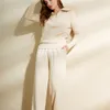 ジッパーポーロカラー2 PCEニットセーターセットルーズパンツ女性ファッション秋の女性カシミア衣装w220331