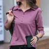 HI FASHION Autumn Cotton Button T Shirt Korean Harajuku Women Lapel Office Long Sleeve Tops Za Woman Plus Size Tee Femme 220714