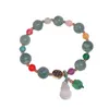 New Luxury Jewelry Retro Fashion Ladies Bracelet Natural Jadeite Chalcedony Beads Green Gourd Exquisite Beautiful Pendant Bracelets Ethnic Style Charm