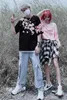 Sommer Hochwertiges Kirschblüten-Druck-Kurzarmshirt Übergroßes Baumwoll-Hip-Hop-Romantisches Männer- und Frauen-Paar-T-Shirt 220321