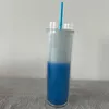 500 ml kolorowy akrylowy kubek kubków z zimnym zmianą w kubki podróżne podwójne ściany plastikowe kubki z pokrywką i słomką