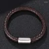 أزياء Men Men Jewelry Bracelet Bangle Vintage Leather Rope Rope Stains Stains Stail Clasps Magnetic Clasps Male Male Wrist Band Inte22