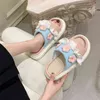 Slippers Casual Female Shoes Low Slides Platform Flower Luxury Massage Summer Flat Rome Cotton Fabric Rubber Floral Pu 220329