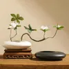 Vasi Zen giapponese Creativo FFat Vaso ovale Flower Art Set Sala da tè Living Ornamenti decorativi morbidiVasi