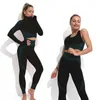 2 Yoga Set Workout Ginásio Roupas Fitness para Feminino Tracksuit Outfit Leggings Esporte Bras topo Manga Longa Mulheres Sportswear Suit 220330