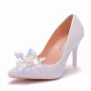 2021 Nouvelle arrivée 9cm sandales pour femmes beige perle chaussures à talons hauts avec strass talon aiguille grande taille chaussures à bout pointu G220527