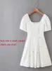 White Lace Embrioder Summer Beach Dress Women Elegant Hollow Out Lace Up Short Dress Off Shoulder Puff Sheer Sheer Dress 220511