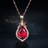 Imitation red Tourmaline diamond Pendant Rose golden sweet necklace European and American style women wedding party jewelry vintage clavicle chain girls gift