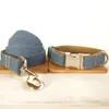 Glorious Kek Denim Jeans Dog Collars Personlig justerbar husdjurstraktion Set Collar Leash halsband för små stora S Y200515