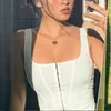 Vintage Sexy Y2K Corset Toppar Kvinnor Sommarklubb Wear White Bustier Crop Clother Ärmlös Tank Top Indie Estetics 220316