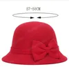 Fashion Spring Autumn Vintage Women Artificial Wool Bucket Hat Bow Felt Hatts Ladies Bomull Blandad fast färg Top Cap