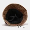 Autumn Winter Quilted Bucket Hat Plaid Fisherman Hat Foldable Ladies Hunting Cap Warm Soft Cap Soild Plush Basin Hat G220418