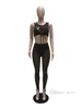 2022 New Fashion Women Pants Outfits Sexy Sleeveless Hollow Out Bandage Mesh Perspective Tight Body Suits