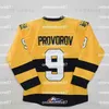 Nik1 Custom Brandon Wheat Kings # 9 Ivan Provorov # 19 Nolan Patrick # 27 Ron Hextall Yellow Hockey Jersey Stitched Logos Broderade anpassade