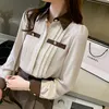 Kvinnors blusar skjortor Chiffon Women's Blus Loose Girl's Shirt Fashion Summer Casual Long Sleeve Top Stitching Korean Style Fema