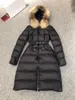 여성 모피 칼라 다운 재킷 중간 길이 슬림 퍼퍼 재킷 견장 장식 고품질 다운 코트 필링 아우터 디자이너 오버코트 겨울 의류
