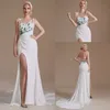 2022 Nya Spaghetti Straps Mermaid Beach Wedding Dresses Brodery Beaded High Split Summer Boho Sweep Train Brudklänningar Vestidos de Novia Wedding Dress CPS1992