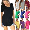 T-shirt à manches courtes et col en v pour femme, haut ample et décontracté, noir, S5Xl, 9 couleurs, été, 220615