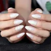 False Nails 24pcs Creamy-white Fake Nail Art Kit With Glitter Simple Design Pre-designed Medium Sharp Stiletto Full Tips Z952 Prud22