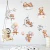 Funny Cute Teddy Bear Kids Room Wall Stickers Baby Nursery Room Decoration Wall Decals Watercolor Style Home Decor Interior 220727