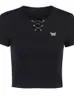 WannaThis coton haut pour femme chaîne évider manches courtes broderie serré sexy décontracté streetwear kawaii noir t-shirts 220607