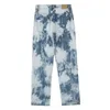 Haftowane litery krawatowe pranie dżinsy męskie harajuku retro workowate proste spodnie hip hop para mody mody dżinsów T220803