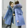 新しい女性パーカスコート新しい韓国スタイルのフード付き大きな毛皮の襟スリムフィットカーキベージュブルーウォームダウンパッド入りコートl220730