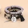 4 pcs/set strands Crystal multi-layer contrast Turquoise Bracelet leaf alloy tassel