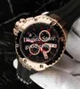 Men's Watches Chronograph VK Quartz Watch Men Tachymetre Black DLC Coating Sport Racing Rose Gold Silicone Rubber Strap Ronda Calendar