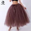 스커트 수제 재고 와인 레드 Pleated Maxi Tulle Womens 우아한 빅 스윙 롱 하이 웨이스트 성인 투투 스커트 스커트 스커트