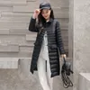 Autumn Winter Korean Slim Medium Long Down Jackets Womens Thin Turndown Collar Big Size Long Sleeves Coat Female Solid Outerwear