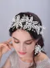 Başlıklar Düğün Saç Aksesuarları İçin Lüks Zarif İnci Setler Rhinestone Gelin Bandı Küpe El Yapımı Kadın Parti Tiarasheadpieces