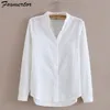Foxmertor 100 ٪ قميص قطني أبيض بلوزة ربيع الخريف القمصان القمصان طويلة الأكمام الطويلة قمم غير رسمية الجيب الصلبة بلوساس #66 220805